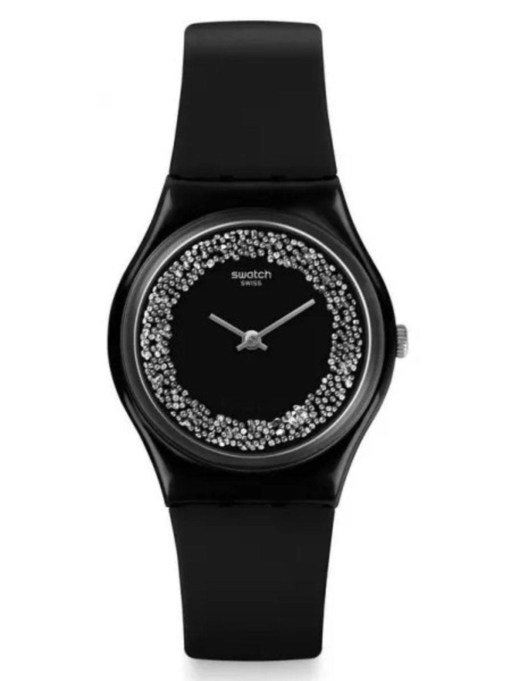 Swatch Black Watch with Silver Crystal Accent
